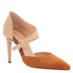 BEAUTIISOLES Sara Pointed Toe Pump Cognac Leather Suede Italy 9.5 NEW